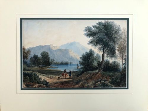 fig 1. Manner of Copley Fielding Original 19th Century Antique Watercolour Figures before Mountains and a Lake
