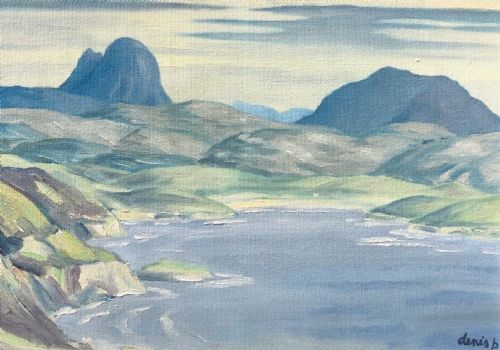 Denis Peploe Rsa Signed Original 20th Century Oil Painting on Board Achmelvich Bay Highland Scotland Mountain Landscape