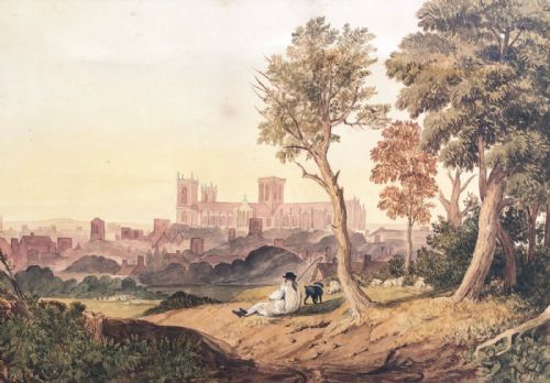 Circle of Francis Nicholson Early 19th Century Antique Watercolour Painting York Minster Landscape