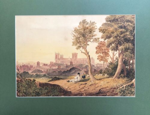 fig 1. Circle of Francis Nicholson Early 19th Century Antique Watercolour Painting York Minster Landscape