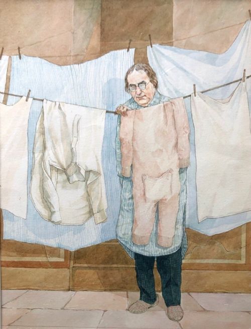fig 1. Paul Slater TWO Original mid 20th Century Sketches Watercolour Paintings Royal College of Art Illustrations