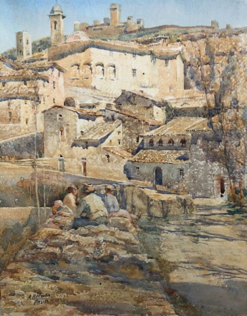 Signed a E Martin Original Mid 20th Century Vintage Watercolour Painting Italian Landscape Assisi Italy