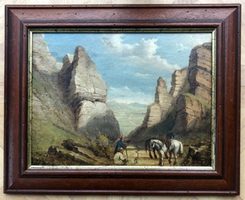 fig 1. Signed WB (Possibly William Bromley ?) Original Early 19th Century Antique Oil Painting on Canvas 'The Winnats' Derbyshire English Landscape