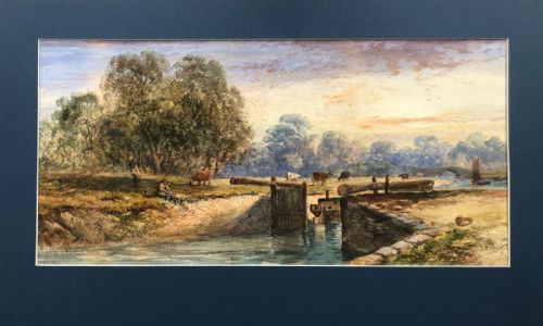 fig 1. Lennard Lewis 1890 Signed Original 19th Century Antique Watercolour Painting River Loch & Cattle English Landscape