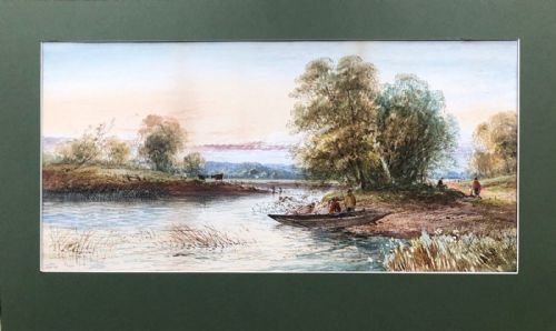 fig 1. Lennard Lewis 1890 Signed Original 19th Century Antique Watercolour Painting River & Cattle English Landscape