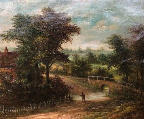 fig 1. William R Stone Signed Original 19th Century Antique Oil Painting on Canvas Yardley Wood near Birmingham English Landscape