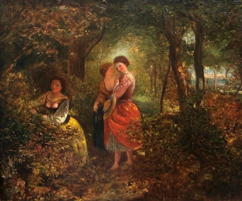 Augustus Jules Bouvier (1827-1881) 1953 Signed Original 19th Century Antique Oil Painting on Canvas 'Girls in a Wood'