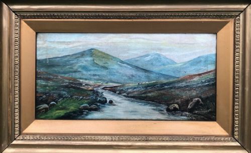 E Haigh 1920 Signed Original Early 19th Century Antique Oil Painting on Canvas Scottish Highland & Sheep Landscape