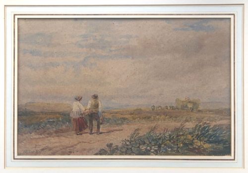 fig 1. David Cox Jnr Original mid 19th Century Antique Watercolour Painting Figures Haystack English Landscape Christies New York