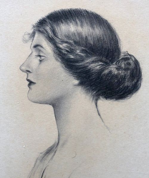 Monogramed R.g. Original Late 19th Century Antique Pencil Drawing Young Lady Profile Portrait Study No 2
