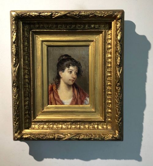 fig 1. Manner of Eugene von Blaas Original late 19th Century Antique Oil Painting on Canvas Portrait of a Young Italian Lady