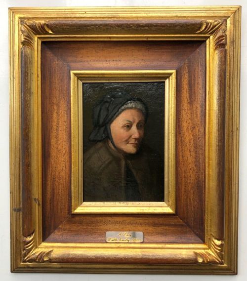 Walter Emsley Signed Original Late 19th Century English Antique Oil Painting on Panel Portrait of a Victorian Lady in Black Dress