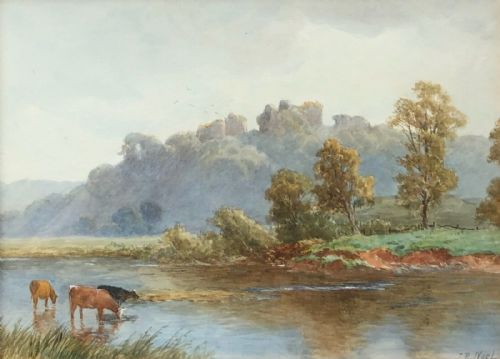 John Bates Noel Signed Original Late 19th Century Antique Watercolour Painting Goodrich Castle Herefordshire English Landscape