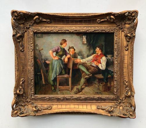 After Hugo Kauffmann Original 20th Century German School Genre Oil Painting on Wooden Panel