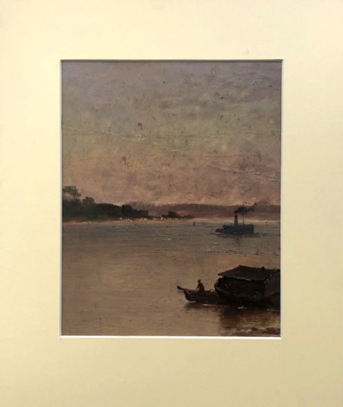 fig 1. ADOLF KAUFMANN (AUSTRIAN 1848-1916)  2 x Original 19th Century Antique Oil Paintings on Card Steamboats on a River 