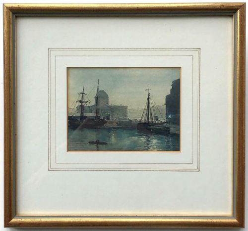 fig 1. Original 19th Century Antique Watercolour Painting Liverpool Custom House from Salthouse Dock English Cityscape landscape