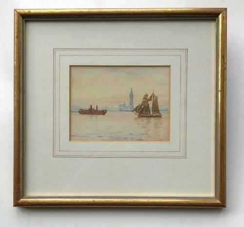 fig 1. Original 19th Century Antique Watercolour Painting Possibly Liverpool Dock Skyline English Cityscape Landscape