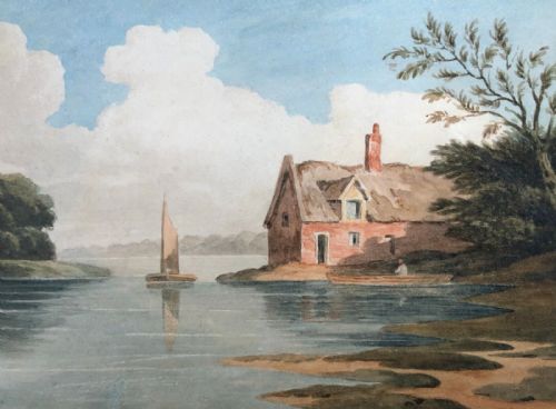 Attributed to John Varley Original Early 19th Century Antique Watercolour Painting River Thames English Landscape