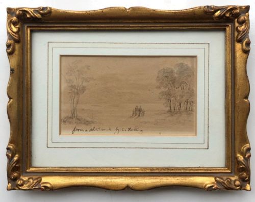 Attributed to Copley Fielding Original Early 19th Century Antique Watercolour Painting Landscape & Figures
