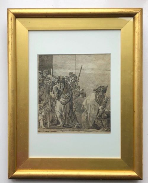 fig 1. Manner of Jacques Callot Original 17th Century Antique Ink & wash Drawing Peasant Figures Biblical Illustration