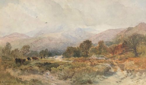 James William Whittaker Ows 1860 Original Mid 19th Century Antique Watercolour Painting Cumbria Mountains & Cattle English Landscape