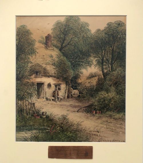 fig 1. Signed Stanley Herdman  Original 19th Century Antique Watercolour Painting Rural Thatched Cottage, Ramsey Isle of Man