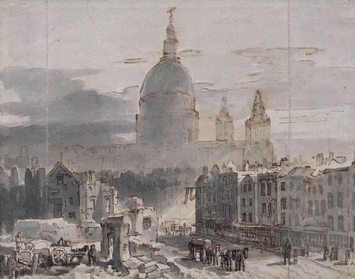 Samuel Scott Signed Original Mid 18th Century Antique Watercolour Painting View of St Paul's Cathedral London English City Landscape