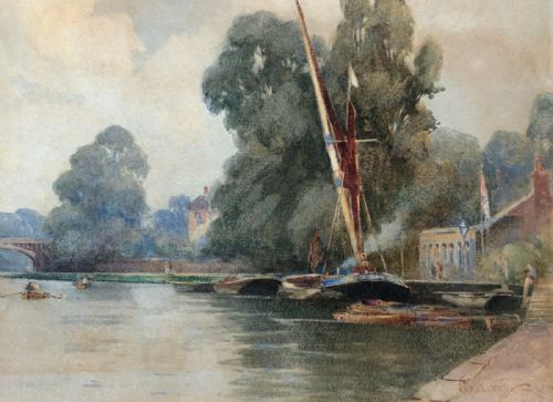 William Alister Macdonald '04 Original Signed Early 20th Century Antique Watercolour Painting "Richmond Bridge, Surrey" English River Landscape