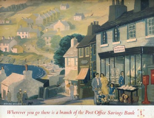 fig 1. Original Mid 20th Century Vintage Post Office Advertising Display Board Poster, Moelfre Anglesey Wales