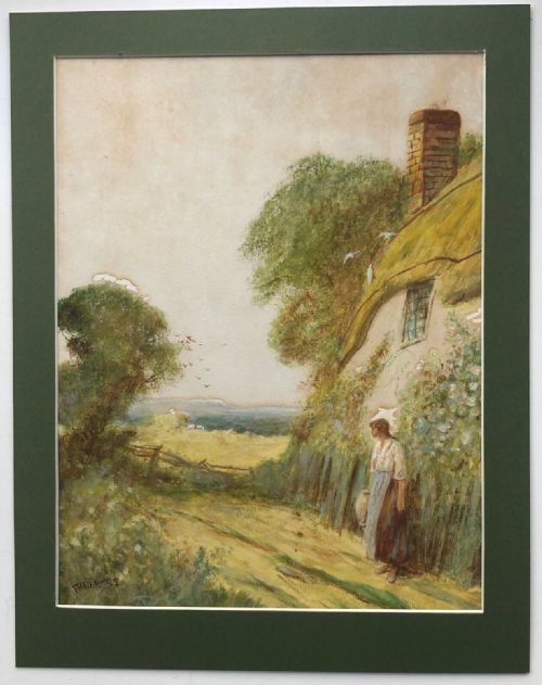 fig 1. Frederick Hines Signed Original Late 19th Century Antique Watercolour Painting 'Harvest Time