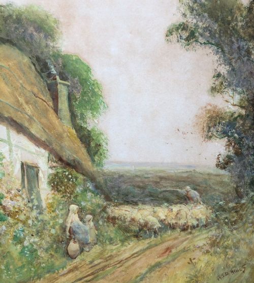 Frederick Hines Signed Original Late 19th Century Antique Watercolour Painting 'A Surrey Lane" English Country Landscape