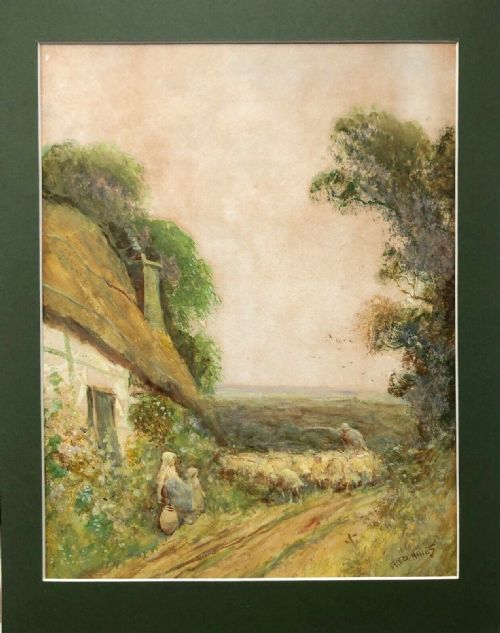 fig 1. Frederick Hines Signed Original Late 19th Century Antique Watercolour Painting 'A Surrey Lane