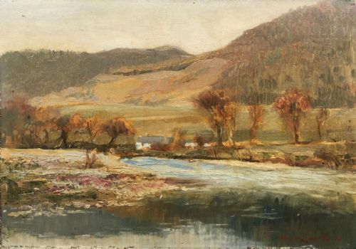 Archer L Smith Signed Original Early 20th Century Antique Oil Painting on Panel 'A Welsh Valley' Wales River & Mountain Landscape
