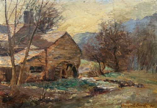 Archer L Smith 1910 Signed Original Early 20th Century Oil Painting on Panel 'Old Water Mill Betws-y-coed Wales' Welsh Country Landscape