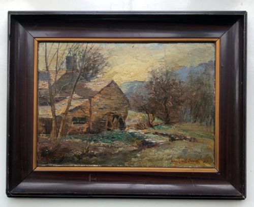 fig 1. Archer L Smith 1910 Signed Original Early 20th Century Oil Painting on Panel 'Old Water Mill Betws-y-Coed Wales' Welsh Country landscape