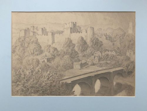 Arthur Henry Graham Hoggarth Rba Original Early 20th Century Pencil Drawing of Ludlow Castle English Landscape