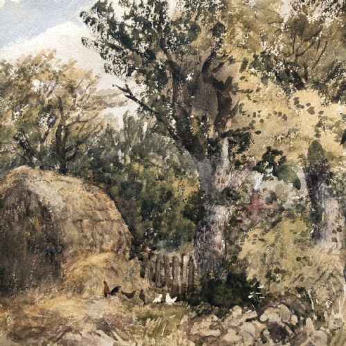 fig 1. Original Signed early 20th Century Antique Watercolour Painting Harvest Hay Stack English Landscape