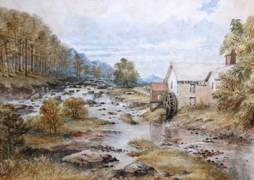 fig 1. Attributed to James Drummond Original late 19th Century Antique Watercolour Painting Mill on Dochart Killin Scotland, Scottish Landscape