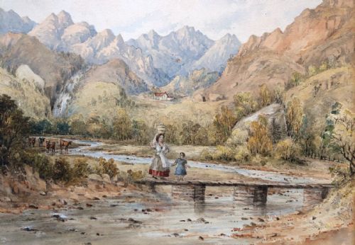 Attributed to James Drummond 19th Century Antique Watercolour Painting Sour Milk Force Grasmere English Lake District Landscape