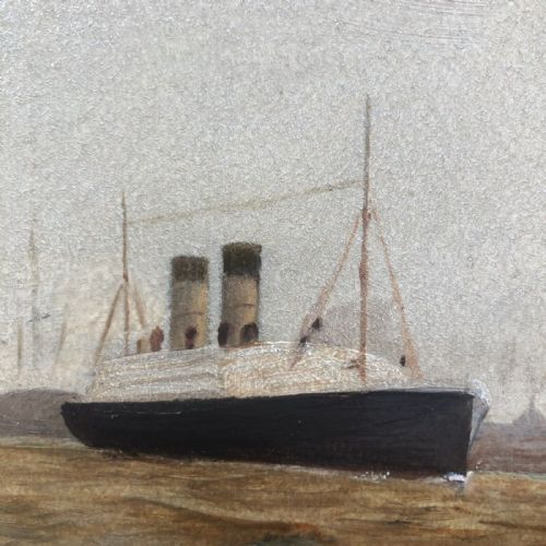 fig 1. Signed Wm Barker Original Early 20th Century Antique 1922 Oil Painting Liverpool Estuary Ship Scene