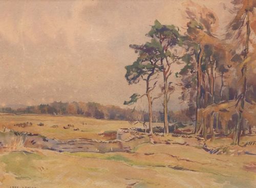 Fred Lawson Signed Original Antique Watercolour Painting on Buff Paper Sheep in a Yorkshire Landscape