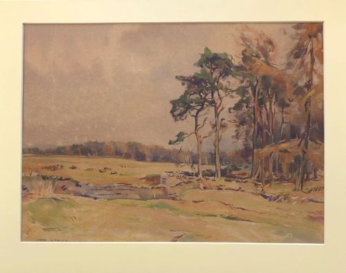 fig 1. Fred Lawson Signed Original Antique Watercolour Painting on Buff Paper Sheep in a Yorkshire Landscape