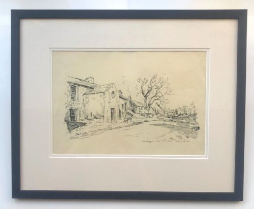 fig 1. Fred Lawson Signed Original 1948 Ink Drawing Newbiggin Wensleydale Yorkshire Dales English Landscape
