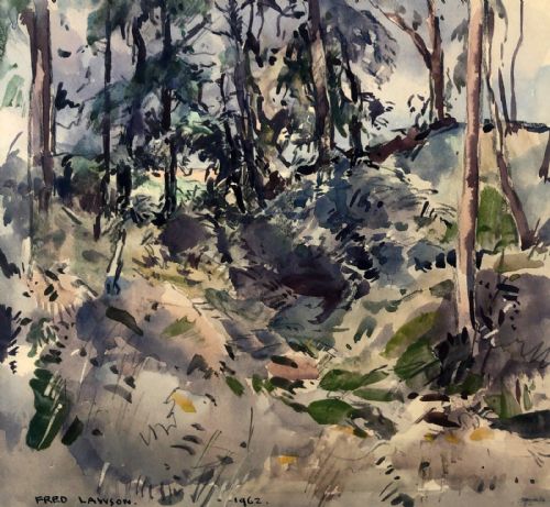 Fred Lawson 1962 Signed Original Mid 20th Century Watercolour Painting Yorkshire Woodland Landscape