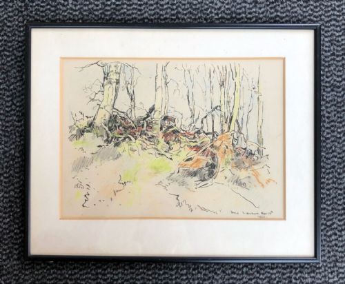 fig 1. Fred Lawson 1962 Signed Original Watercolour & Ink Sketch Drawing Painting Yorkshire Woodland English Landscape