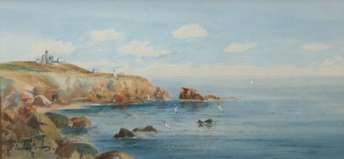 fig 1. Thomas Sidney Signed Original Antique Watercolour Painting The Lizard Cornwall
