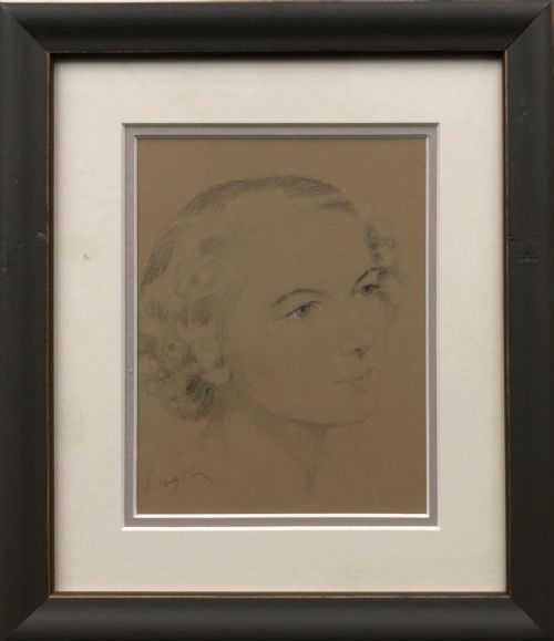 fig 1. Original Circa mid 20th Century Vintage Pencil Portrait of a Lady with 1940's Hairstyle