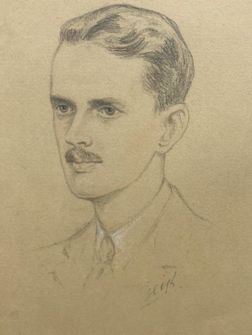 Signed Leigh Original Ww2 Vintage Pencil & Pastel Portrait Sketch Drawing British Soldier Mounted & Framed