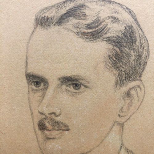 fig 1. Signed Leigh Original WW2 Vintage Pencil & Pastel Portrait Sketch Drawing British Soldier Mounted & Framed