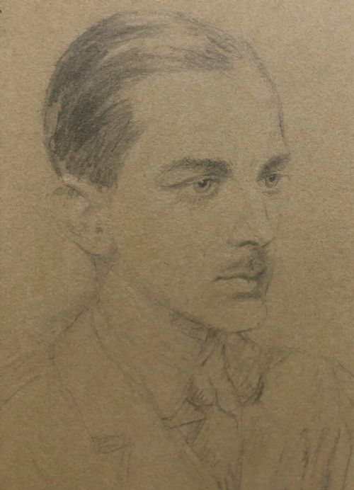 Signed Leigh Original Early 20th Century Vintage Pastel Portrait Drawing British Ww2 Soldier